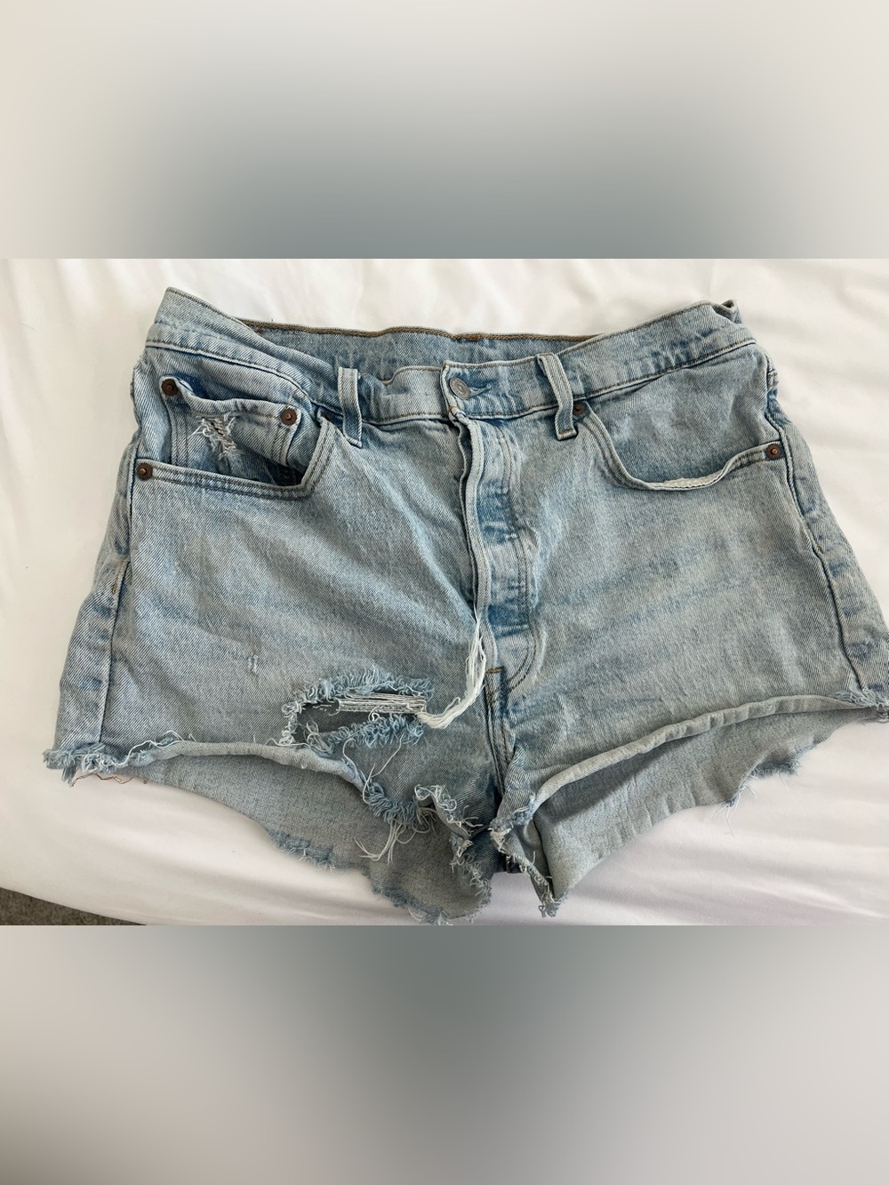 Levi's Light Blue Distressed Denim Cutoff Shorts